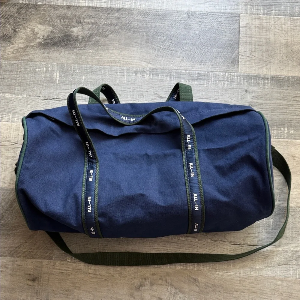 Navy and Green Men's Duffel Bag